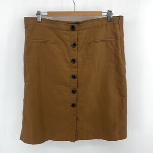 Ann Taylor cotton linen blend button up A-line career skirt sz 14